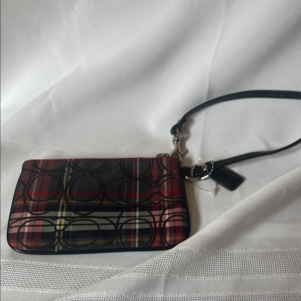 Chic Plaid Wristlet with Black Strap Coach!